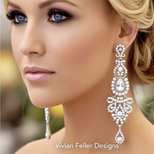 Rhinestone Statement Earrings long chandelier, bridal wedding pageant bling